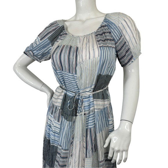 Ann Taylor LOFT Patchwork Tie Waist modest classy Tiered Midi long Dress Sz M - Picture 8 of 11